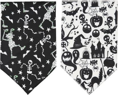 Halloween Bandana for Dogs, 2 Pack White and Black Halloween Dog Scarf