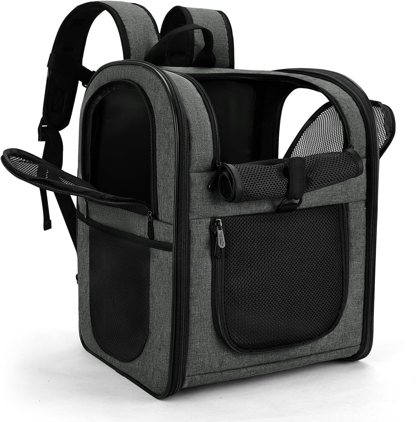 Pet Carrier Backpack for 4-15Lb Cats and Dogs, Puppies, Safety Features and Cushion Back Support | for Travel, Hiking, Outdoor Use (Gray)