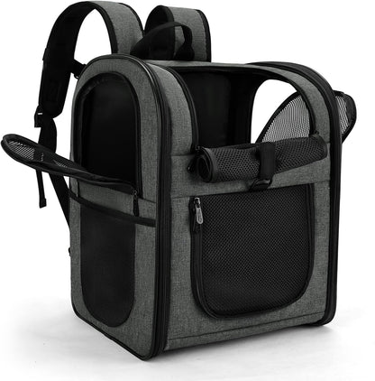 Pet Carrier Backpack for 4-15Lb Cats and Dogs, Puppies, Safety Features and Cushion Back Support | for Travel, Hiking, Outdoor Use (Gray)