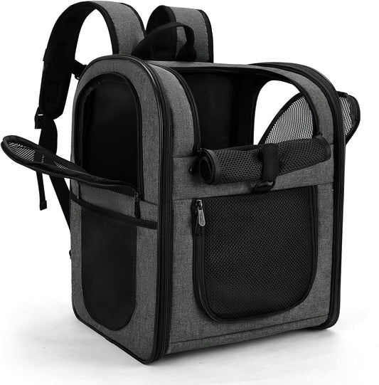 Pet Carrier Backpack for 4-15Lb Cats and Dogs, Puppies, Safety Features and Cushion Back Support | for Travel, Hiking, Outdoor Use (Gray)
