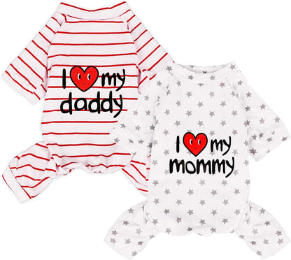 2-Pack Cotton Dog Pajamas Lightweight Dog Onesies for Small Medium Dogs and Cats Puppy Body Suits Cute Baby Dog Jumpsuit I Love My Mommy/Daddy Printed Pet Clothes, XL