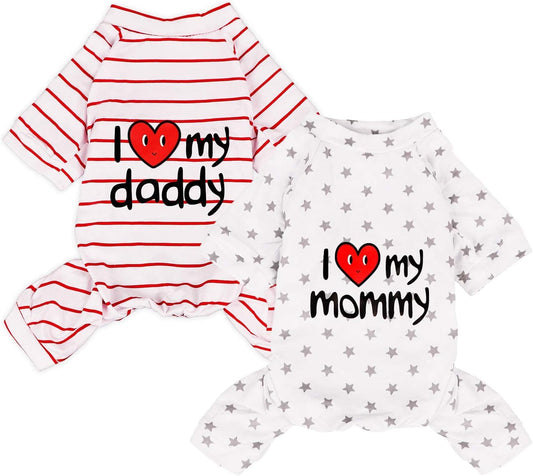 2-Pack Cotton Dog Pajamas Lightweight Dog Onesies for Small Medium Dogs and Cats Puppy Body Suits Cute Baby Dog Jumpsuit I Love My Mommy/Daddy Printed Pet Clothes, XL