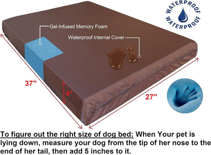 Orthopedic Memory Foam Dog Bed for Medium Dogs with Washable Denim Cover, Waterproof Liner and Extra Pet Bed Case, 37X27X4 Inch, Brown