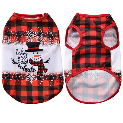 Christmas Dog Clothes for Small Medium Dogs Cats Xmas Deer Snowman Print Puppy T-Shirt Pug Vest Coat Chihuahua Pug Pet Costumes