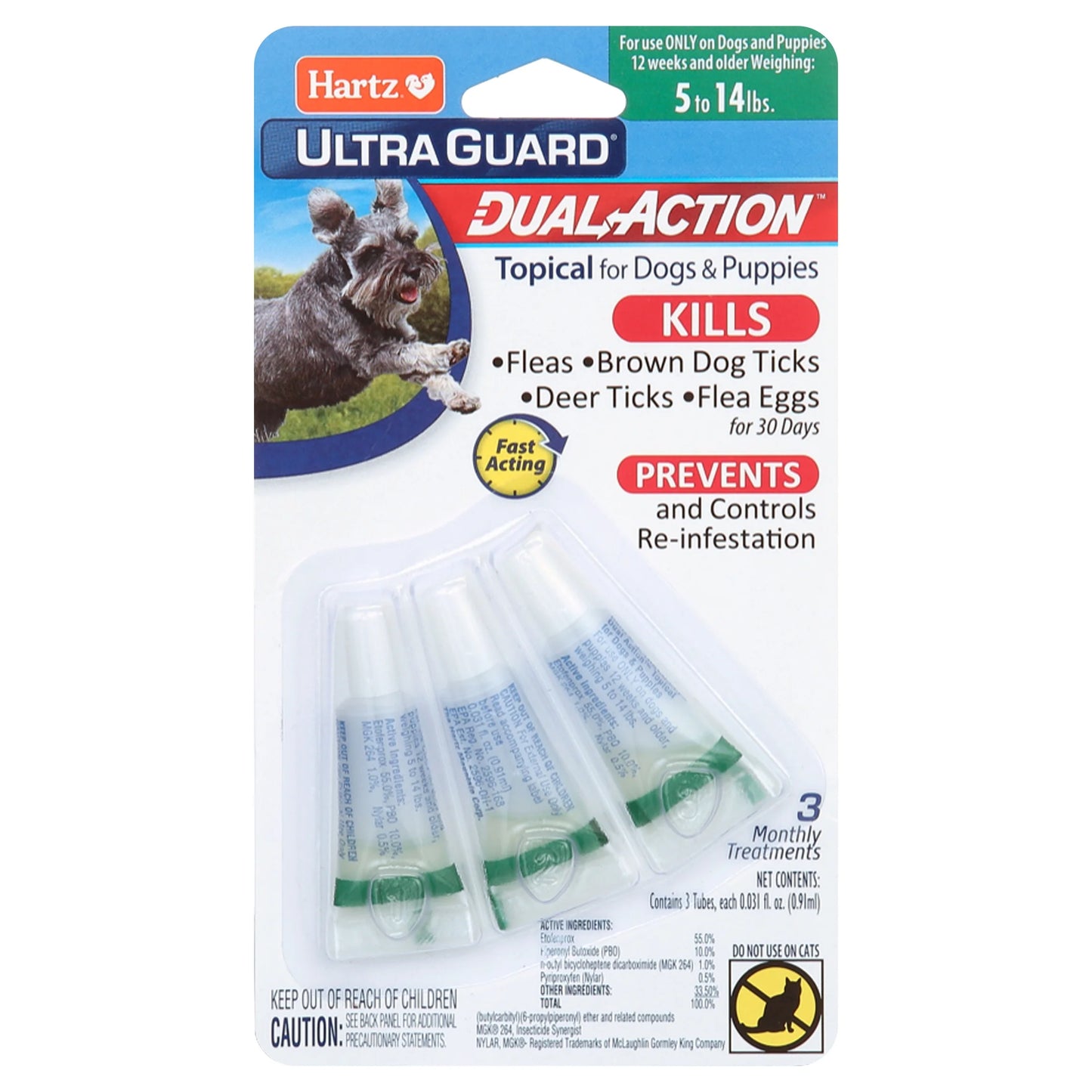 (4 Pack)  Ultraguard Dual Action Flea & Tick Topical for Small Dogs 5-14Lbs, 3 Monthly Treatments