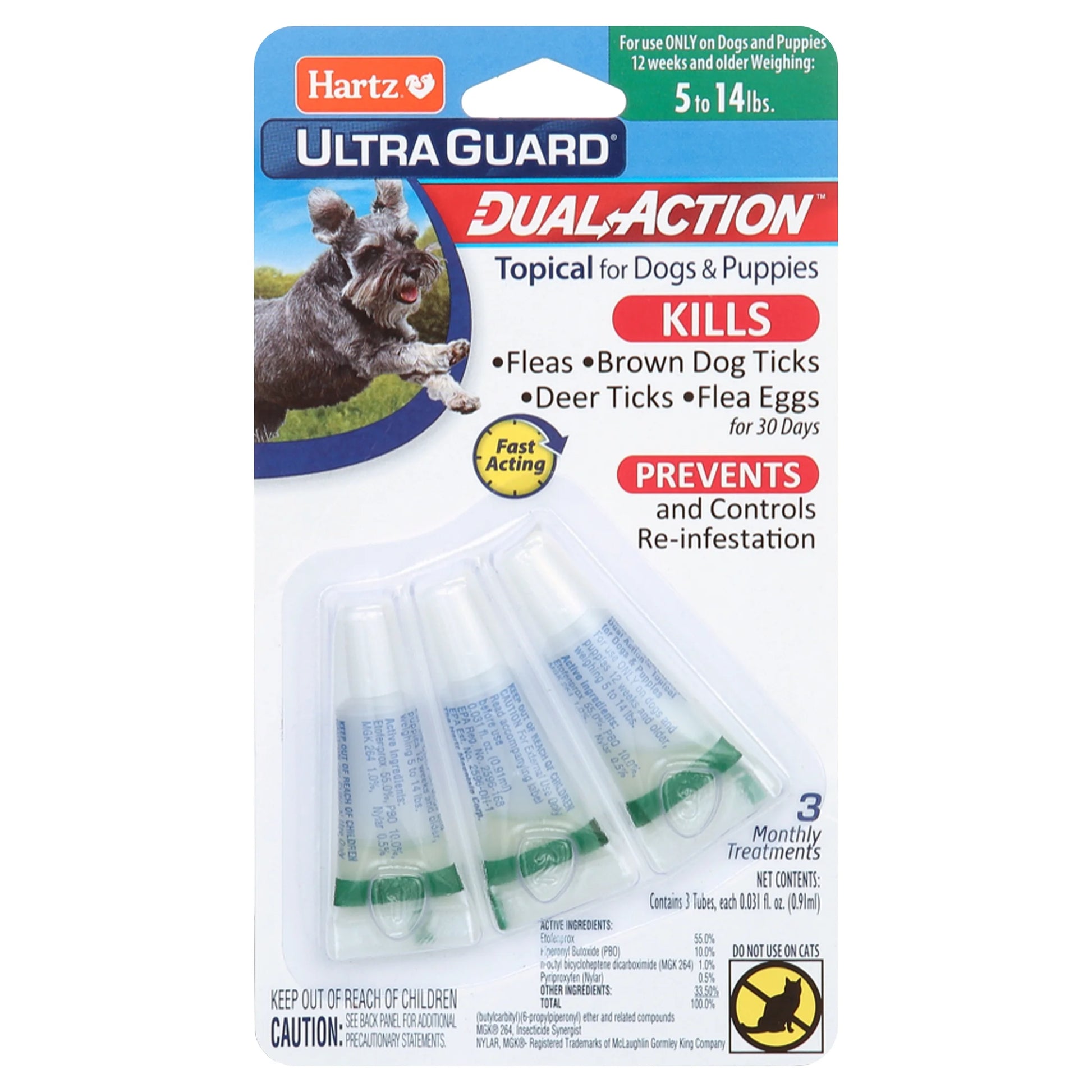 (4 Pack)  Ultraguard Dual Action Flea & Tick Topical for Small Dogs 5-14Lbs, 3 Monthly Treatments