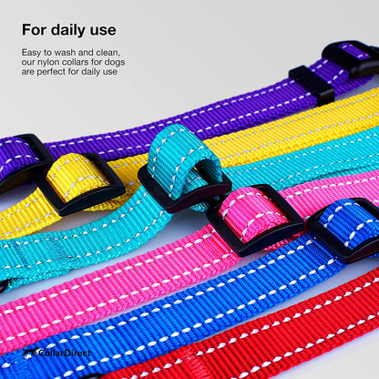 Reflective Dog Collar for a Small, Medium, Large Dog or Puppy with a Quick Release Buckle - Boy and Girl - Nylon Suitable for Swimming (7-11 Inch (New), Blue)