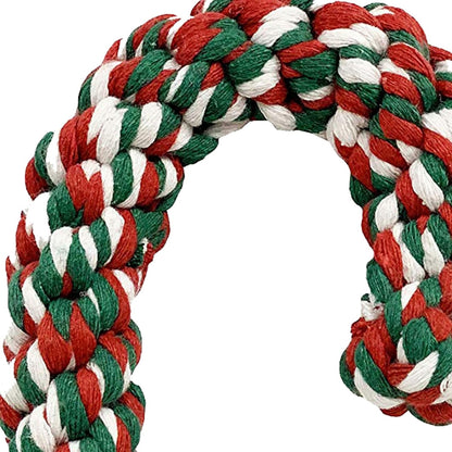 Candy Cane Rope Christmas Dog Toy (Large)- Thick Big Chew Pet Holiday Puppy Toy -Red White Green
