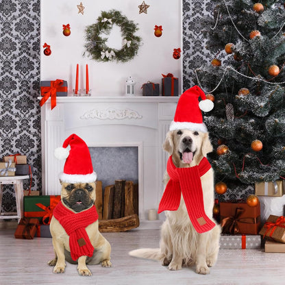 Dog Santa Hat and Scarf Christmas Dog Costumes Pet Santa Hat Christmas Dogs Scarf for Small to Medium Dogs and Cats