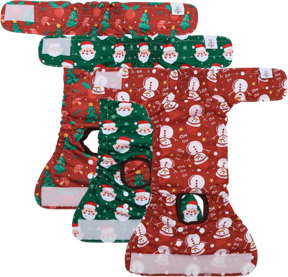 Christmas Dog Diapers Female Washable Small Medium Large 3 Pack Reusable Doggie Diapers Puppy Period Pants for Doggy Heat Cycle Peeing D75M