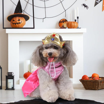 Princess Dog Costume Pink Princess Dress, Cute Queen Dog Halloween Costume Dogs Cosplay Costumes Fashion Dress for Puppy Small Medium Dogs Special Events Funny Photo Props Accessories