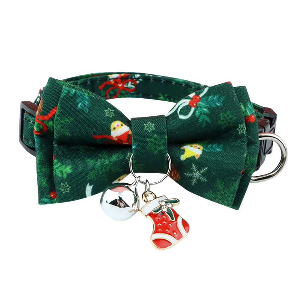Christmas Cat Collar Breakaway with Bell Bow Tie 1 Pack Nylon Adjustable Kitten Collars Holiday Outfit Dressing up Necklace