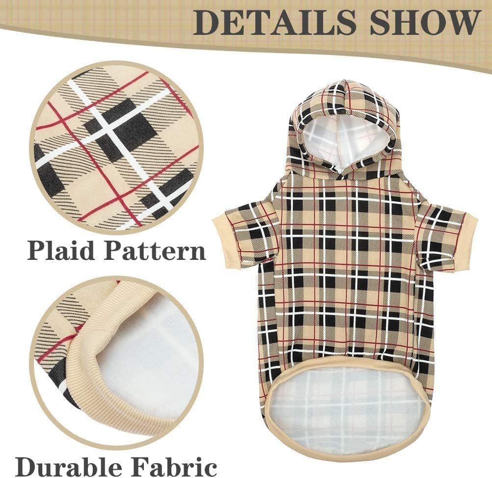 Plaid Dog Hoodie - British Style Warm Dog Sweater Shirt with Leash Hole,Pitbull Clothes Outfits,Winter Coat Apparel for All Breeds Puppy Girl Boy-Cat Apparel
