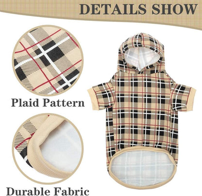 Plaid Dog Hoodie - British Style Warm Dog Sweater Shirt with Leash Hole,Pitbull Clothes Outfits,Winter Coat Apparel for All Breeds Puppy Girl Boy-Cat Apparel