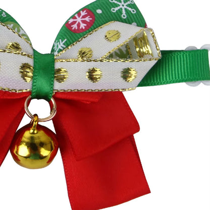 Christmas Cat Collar Breakaway with Bell Bow Tie 1 Pack Nylon Adjustable Kitten Collars Holiday Outfit Dressing up Necklace