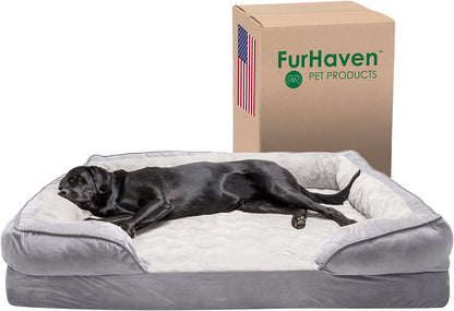 Cooling Gel Dog Bed for Large Dogs W/ Removable Bolsters & Washable Cover, for Dogs up to 125 Lbs - Plush & Velvet Waves Perfect Comfort Sofa - Granite Gray, Jumbo Plus/Xxl