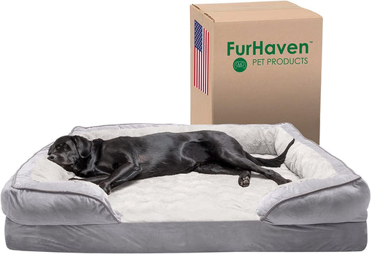 Cooling Gel Dog Bed for Large Dogs W/ Removable Bolsters & Washable Cover, for Dogs up to 125 Lbs - Plush & Velvet Waves Perfect Comfort Sofa - Granite Gray, Jumbo Plus/Xxl