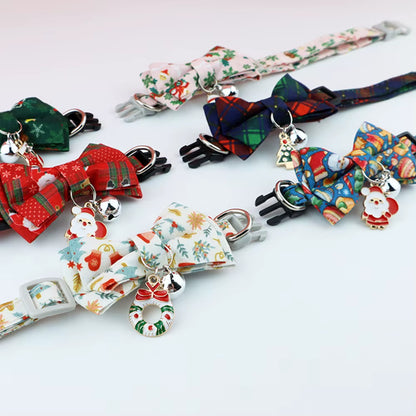 Christmas Cat Collar Breakaway with Bell Bow Tie 1 Pack Nylon Adjustable Kitten Collars Holiday Outfit Dressing up Necklace