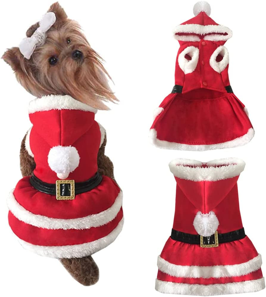 Dog Christmas Dresses Cat Xmax Suits Small Pet Haliday Outfits Winter Warm Clothes (Red, M)