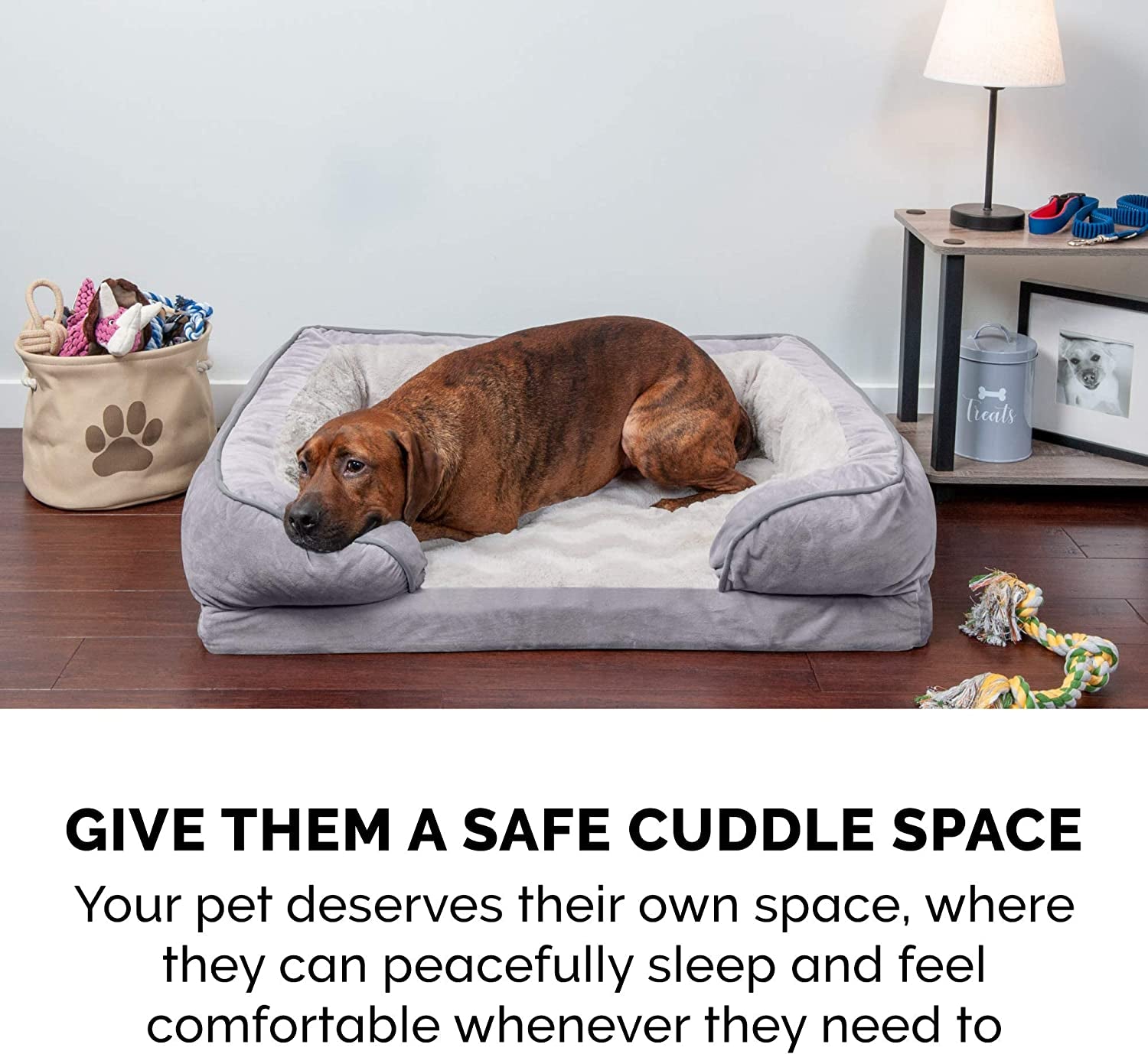 Cooling Gel Dog Bed for Large Dogs W/ Removable Bolsters & Washable Cover, for Dogs up to 125 Lbs - Plush & Velvet Waves Perfect Comfort Sofa - Granite Gray, Jumbo Plus/Xxl