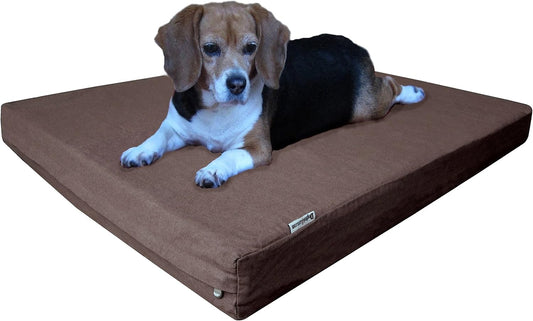 Orthopedic Memory Foam Dog Bed for Medium Dogs with Washable Denim Cover, Waterproof Liner and Extra Pet Bed Case, 37X27X4 Inch, Brown