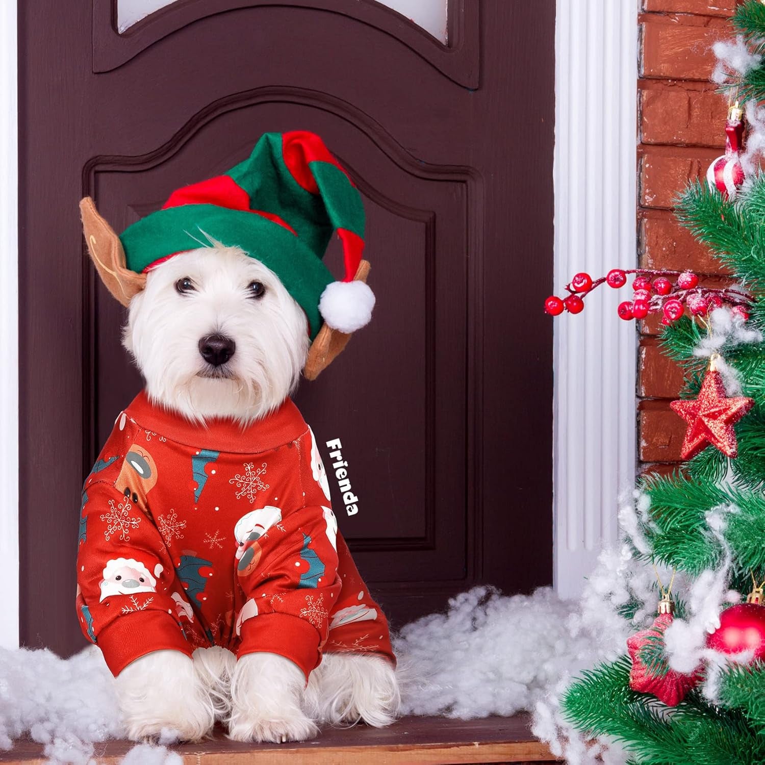 3 Pieces Christmas Dog Pajamas Dog Jumpsuit Santa Snowman Pet Clothes Christmas Pet Pajamas Holiday Costume Jumpsuit for Puppy Cat(Classic Pattern,L (Fit 7.7-9.9Lbs))