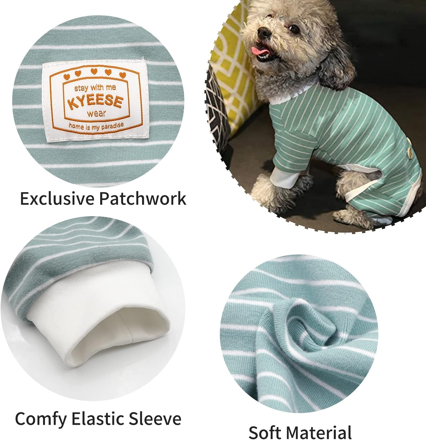 Dog Pajamas Stretchable 4 Legs Doggie Jammies Striped Dog PJS Jumpsuit Lightweight Onesie Puppy Pajamas Soft Breathable Cozy Pet Outfit PJS Comfortable Sleepwear, Green Striped, X-Small