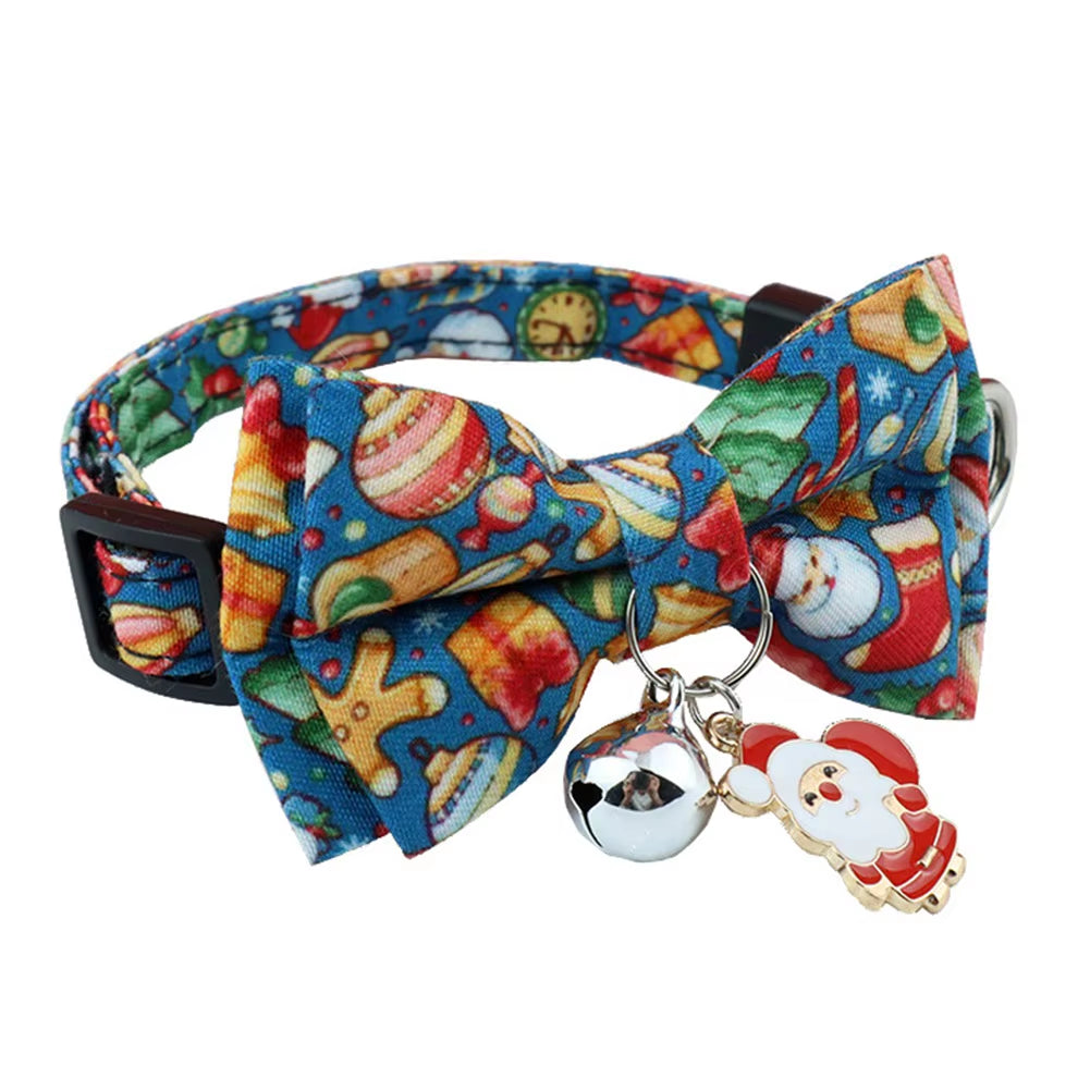 Christmas Cat Collar Breakaway with Bell Bow Tie 1 Pack Nylon Adjustable Kitten Collars Holiday Outfit Dressing up Necklace