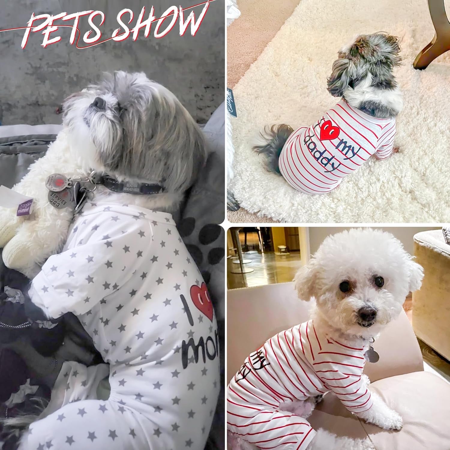 2-Pack Cotton Dog Pajamas Lightweight Dog Onesies for Small Medium Dogs and Cats Puppy Body Suits Cute Baby Dog Jumpsuit I Love My Mommy/Daddy Printed Pet Clothes, XL