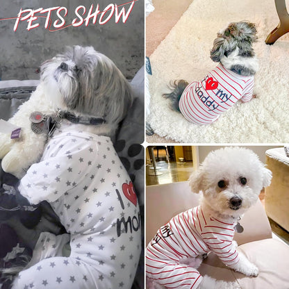 2-Pack Cotton Dog Pajamas Lightweight Dog Onesies for Small Medium Dogs and Cats Puppy Body Suits Cute Baby Dog Jumpsuit I Love My Mommy/Daddy Printed Pet Clothes, XL