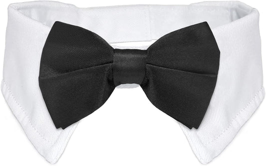 Dog Bow Tie,  Pet Bowtie Collar Black, Adjustable White Pet Tuxedo Collar with Black Dog Neck Bow Tie for Medium Large Boy Dogs Wedding Formal Tuxedo Suit Tux Outfits Birthday Costumes