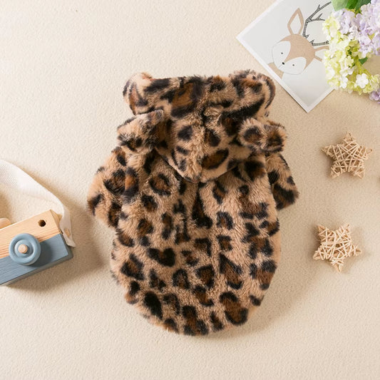 Winter Pet Dog Clothes Warm Fleece Dog Hoodie Leopard Dog Coat Jacket French Bulldog Clothing for Small Medium Dogs Pet Costumes