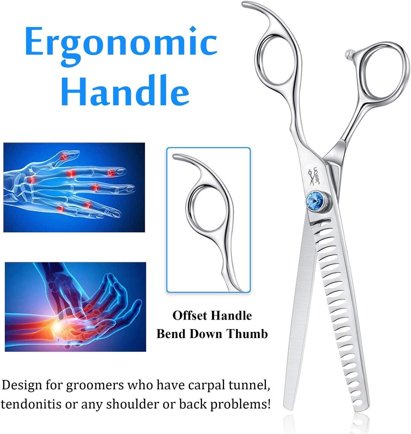 7 Inch 21-Teeth Chunkers Shears for Dogs, Ergonomic Cats Grooming Texturizing Blending Thinning Shears Pets Trimming Kit with Offset Handle, Sharp, Comfortable Shear