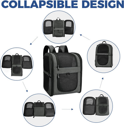 Pet Carrier Backpack for 4-15Lb Cats and Dogs, Puppies, Safety Features and Cushion Back Support | for Travel, Hiking, Outdoor Use (Gray)