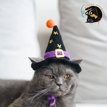 Enchanting Christmas Pet Costume Set - Witch Hat and Purple Queen Collarcat Hat Halloween|Cat Hat Halloween|Knit Cat Hats