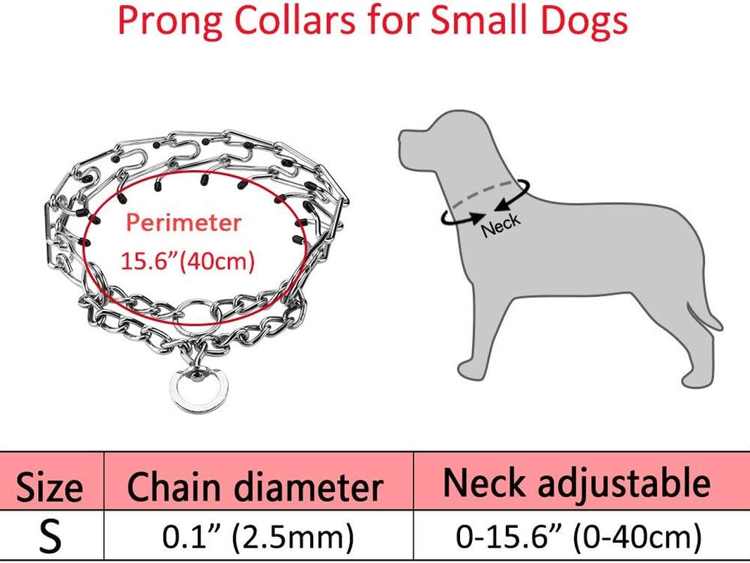 Prong Collars for Dogs, No Pull Dog Collar, Dog Training Collar for Large Medium Small Dogs, Stainless Steel Adjustable with Comfort Rubber Tips (Small, 2.5Mm, 15.6-Inch)