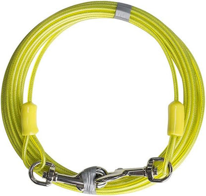 Dog Tie Out Cable 15 Feet - Heavy Duty Dog Lead up to 35 Pounds - Reflective & Rust-Free with Quick Release Swivel Clips & 360° Rotating Clasp - Tangle-Free Dogs Runner for Yard (Yellow, Single)