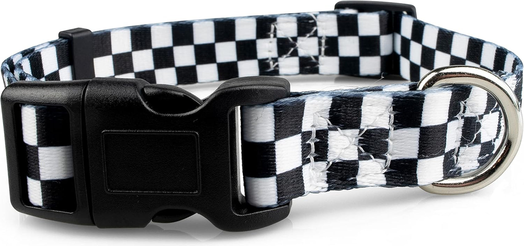 Checkered Pattern Dog Collar in Black & White - Adjustable Dog Collar for Boy and Girl Dogs with Quick Release Buckle by , Medium