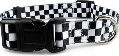 Checkered Pattern Dog Collar in Black & White - Adjustable Dog Collar for Boy and Girl Dogs with Quick Release Buckle by , Medium