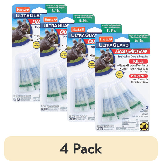 (4 Pack)  Ultraguard Dual Action Flea & Tick Topical for Small Dogs 5-14Lbs, 3 Monthly Treatments
