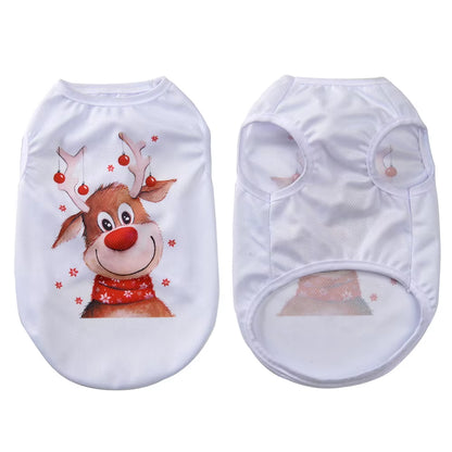 Christmas Dog Clothes for Small Medium Dogs Cats Xmas Deer Snowman Print Puppy T-Shirt Pug Vest Coat Chihuahua Pug Pet Costumes