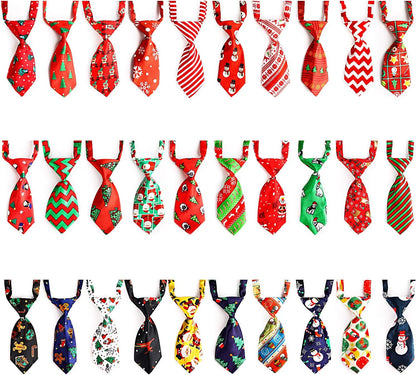 Dog Neck Ties, 30 Pcs Dog Ties with Adjustable Collar, Pet Bowties for Small Cats, Puppy Bowties Pets Neckties Grooming Bows Bulk for New Year Photography Holiday Wedding Festival Party