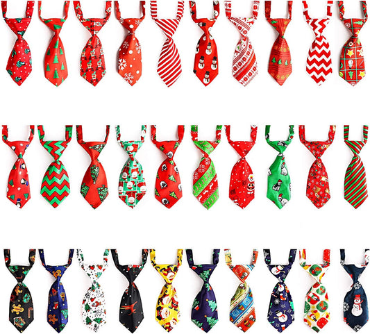 Dog Neck Ties, 30 Pcs Dog Ties with Adjustable Collar, Pet Bowties for Small Cats, Puppy Bowties Pets Neckties Grooming Bows Bulk for New Year Photography Holiday Wedding Festival Party