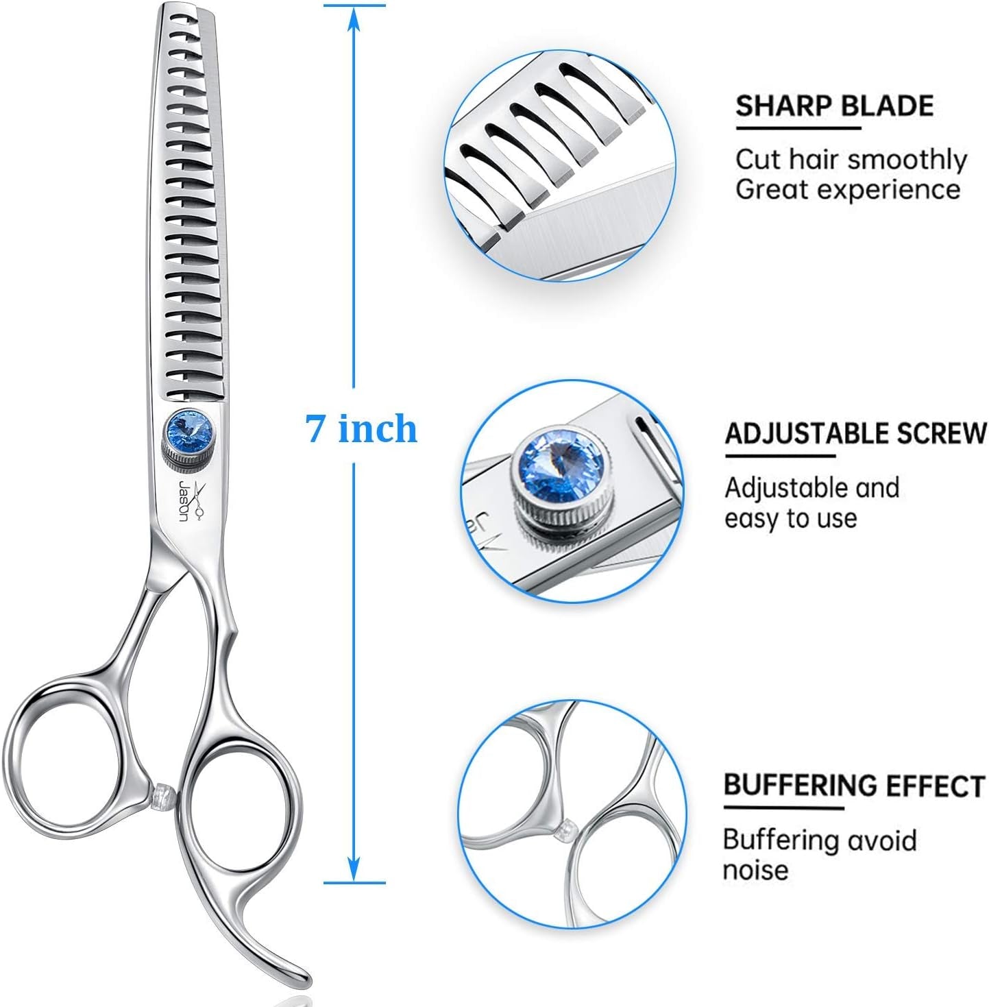 7 Inch 21-Teeth Chunkers Shears for Dogs, Ergonomic Cats Grooming Texturizing Blending Thinning Shears Pets Trimming Kit with Offset Handle, Sharp, Comfortable Shear