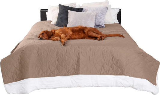 Waterproof & Non-Slip Twin Size Mattress Cover Protector for Dogs & Cats, Washable, for Beds, Couches, & Car Seats - Quilted Twill Blanket Mattress Cover - Brownstone, Small/Twin Size