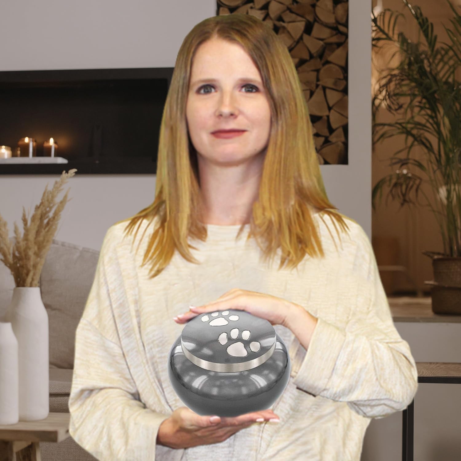 Small Pet Urn for Dogs and Cats Ashes, Paws Print Grey Cremation Urns for Pets up to 25 Lbs