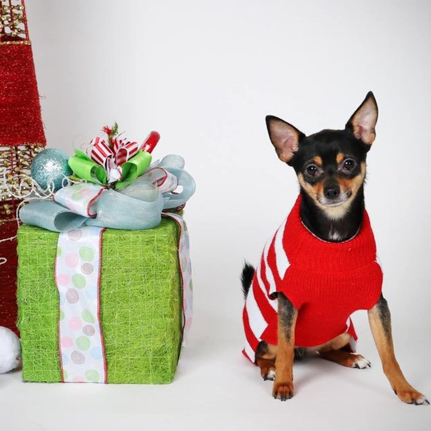 Dog Christmas Sweater Cute Reindeer Stripped Cat Ugly Xmas Outfit Holiday Puppy Costumes Fall Winter Knitted Pet Clothes for Small Medium Large Dogs Cats(S,Red)