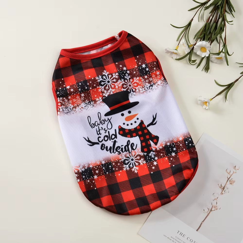 Christmas Dog Clothes for Small Medium Dogs Cats Xmas Deer Snowman Print Puppy T-Shirt Pug Vest Coat Chihuahua Pug Pet Costumes