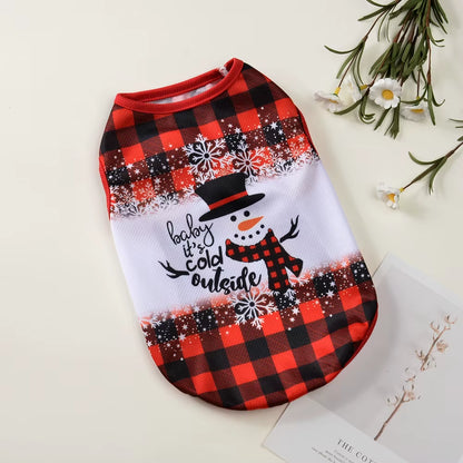 Christmas Dog Clothes for Small Medium Dogs Cats Xmas Deer Snowman Print Puppy T-Shirt Pug Vest Coat Chihuahua Pug Pet Costumes