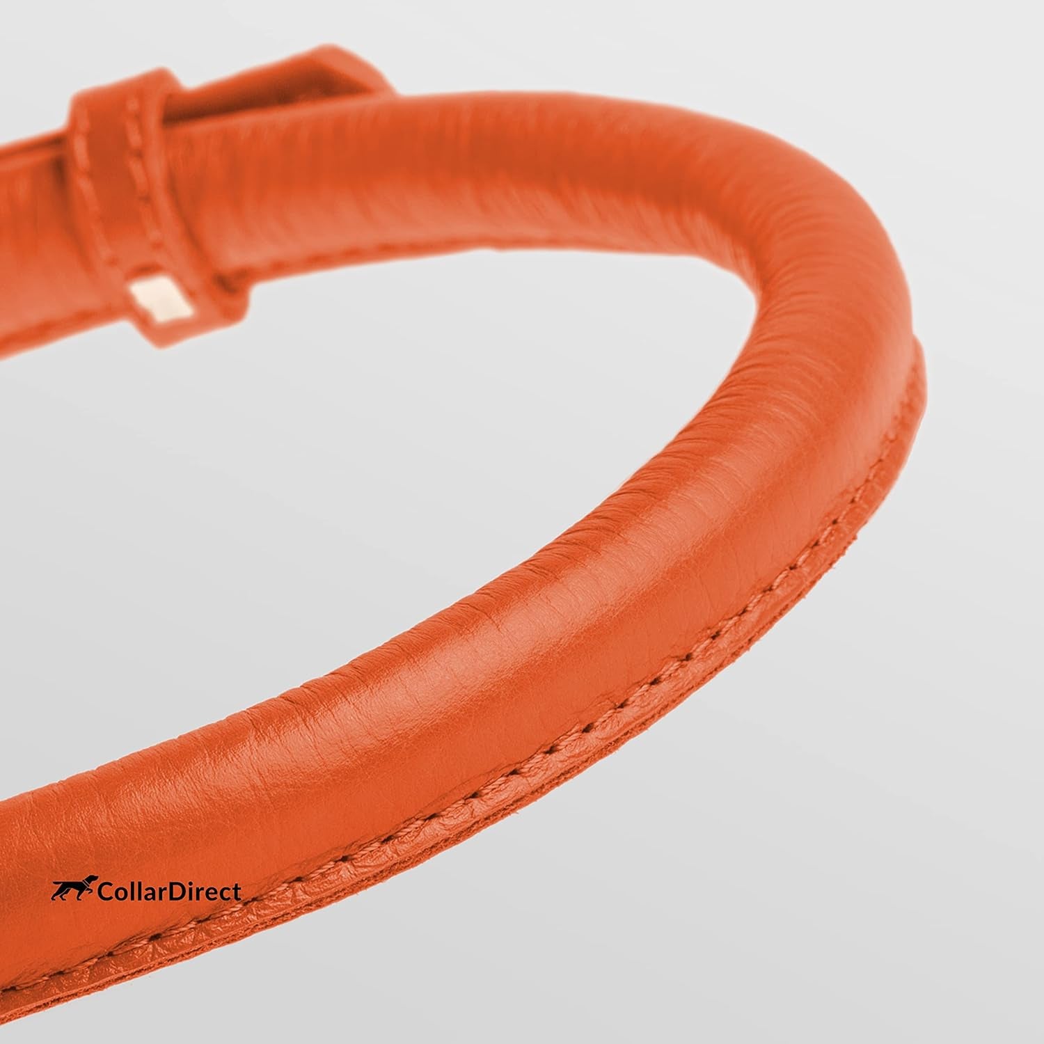 Rolled Leather Dog Collar, Soft Padded round Puppy Collar, Handmade Genuine Leather Collar Dog Small Large Cat Collars 13 Colors (8-11 Inch, Orange Textured)